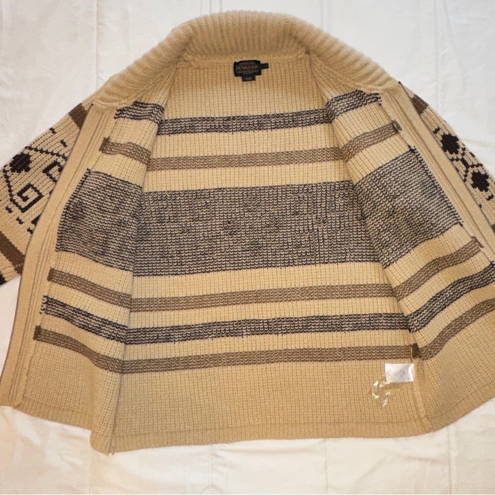 Pendleton Beige and Brown Geometric Zip Cardigan - image 5